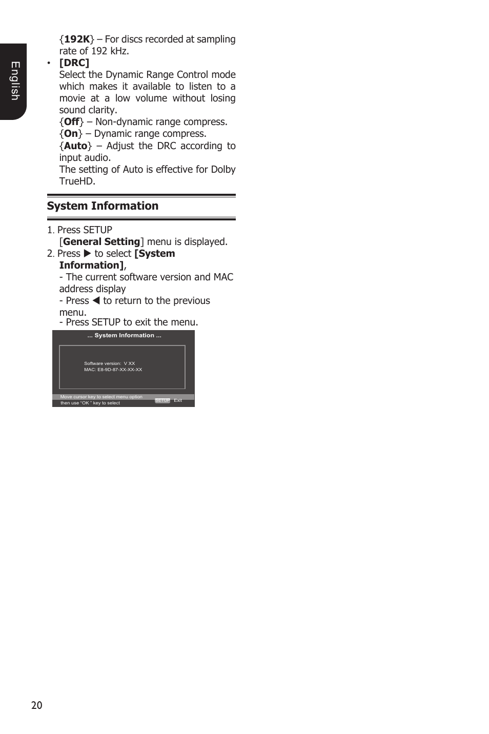 0 e ng lis h, System information | Toshiba BDX1100 User Manual | Page 20 / 44