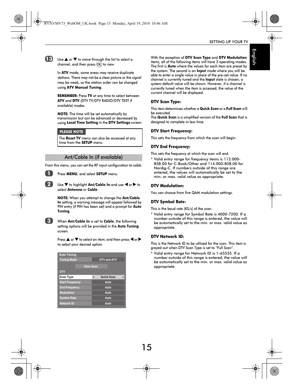 Ant/cable in (if available) | Toshiba MV732 User Manual | Page 15 / 73