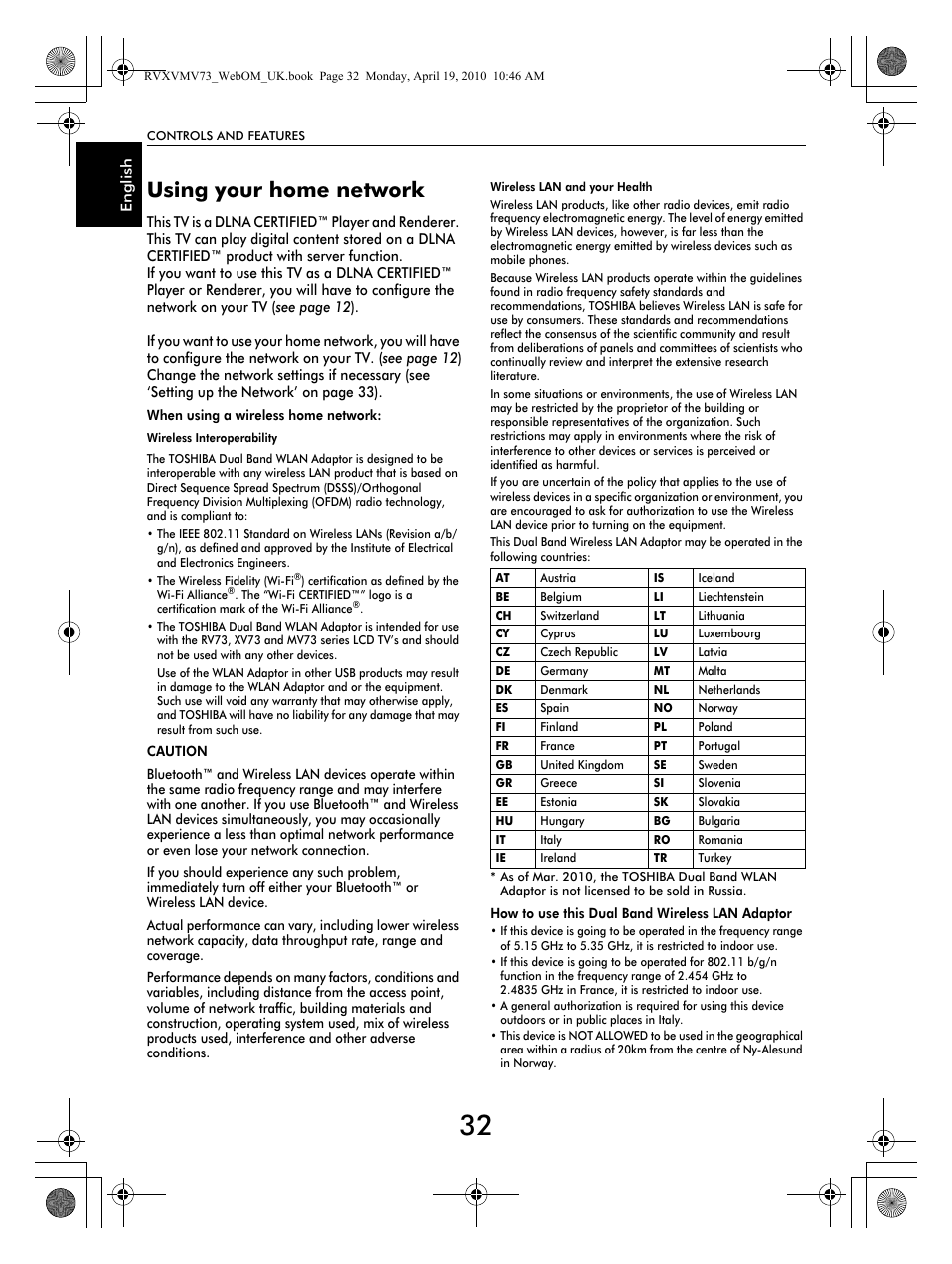 Using your home network | Toshiba MV732 User Manual | Page 32 / 73