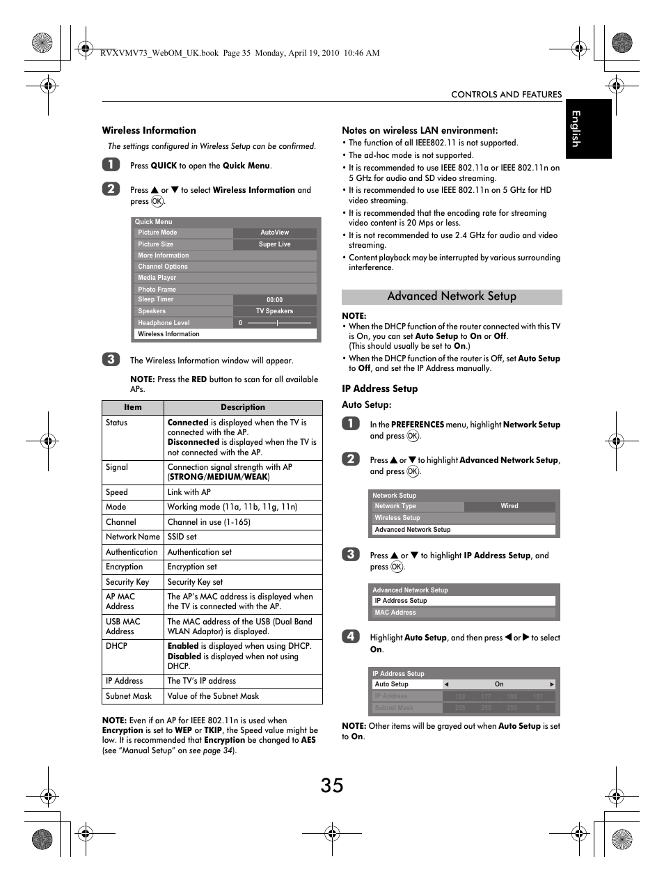 Advanced network setup | Toshiba MV732 User Manual | Page 35 / 73