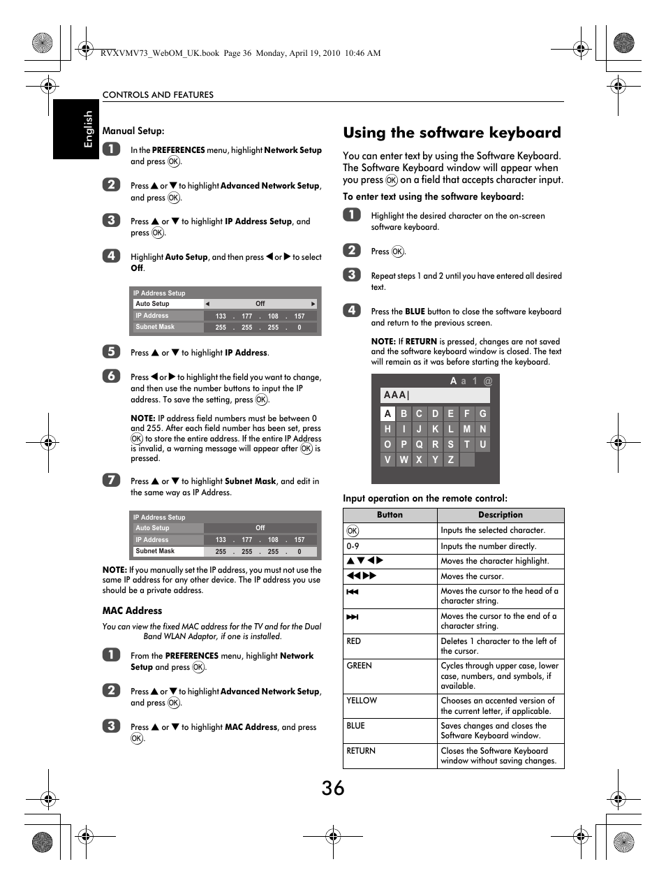 Using the software keyboard | Toshiba MV732 User Manual | Page 36 / 73