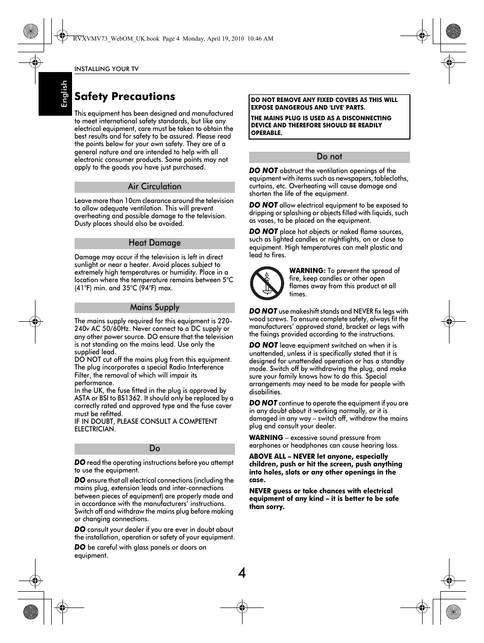 Safety precautions | Toshiba MV732 User Manual | Page 4 / 73