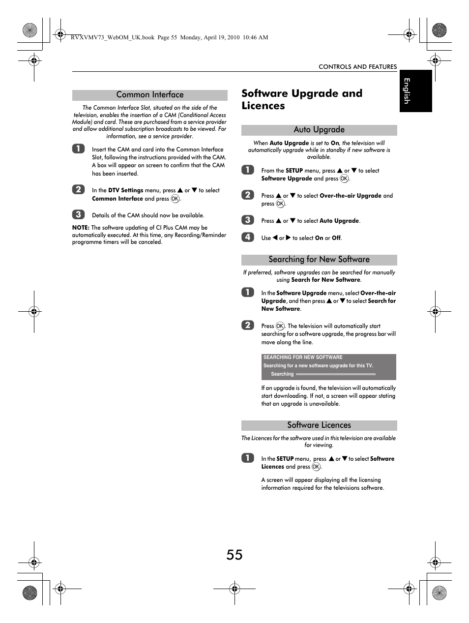 Software upgrade and licences | Toshiba MV732 User Manual | Page 55 / 73