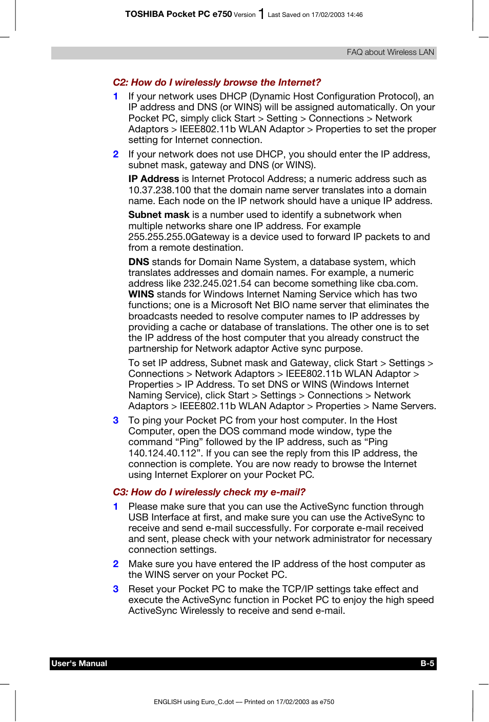 Toshiba Pocket PC e750 User Manual | Page 169 / 177