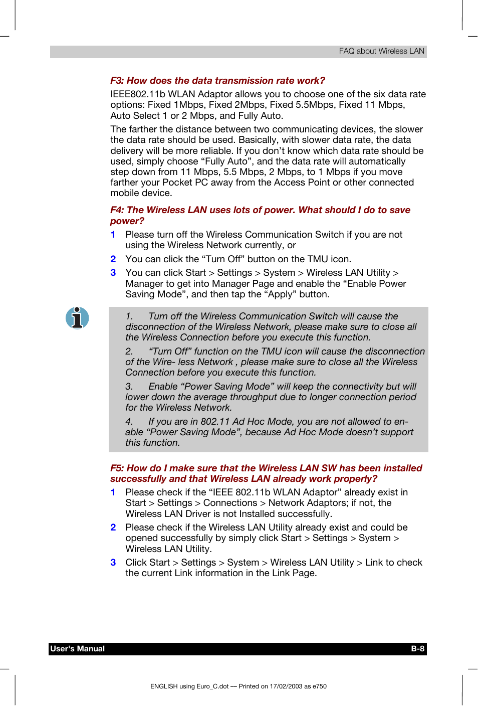 Toshiba Pocket PC e750 User Manual | Page 172 / 177