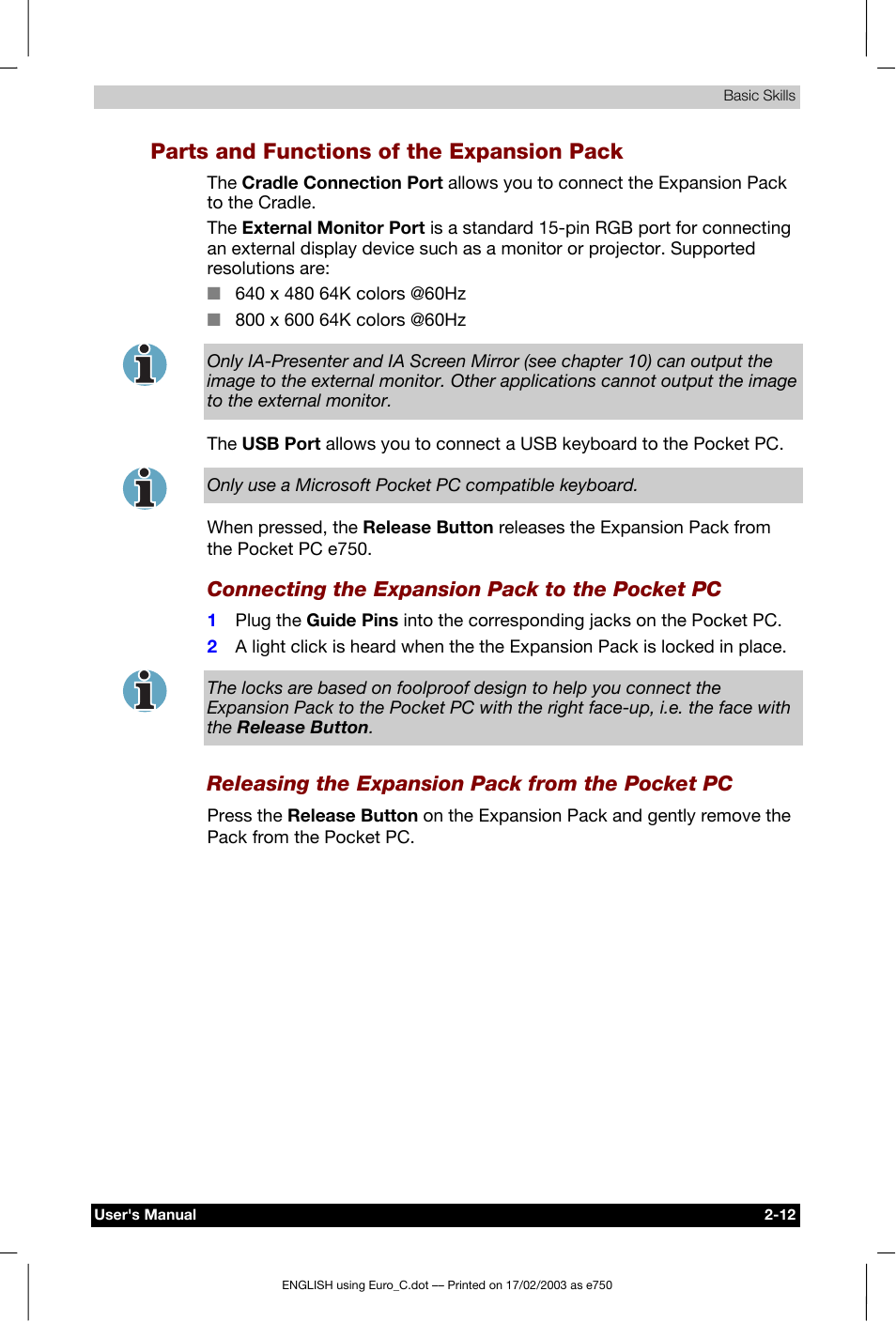 Parts and functions of the expansion pack | Toshiba Pocket PC e750 User Manual | Page 32 / 177