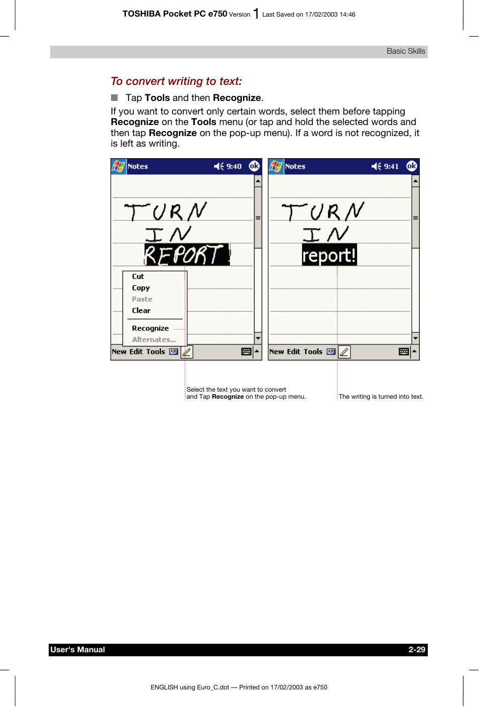 Toshiba Pocket PC e750 User Manual | Page 49 / 177