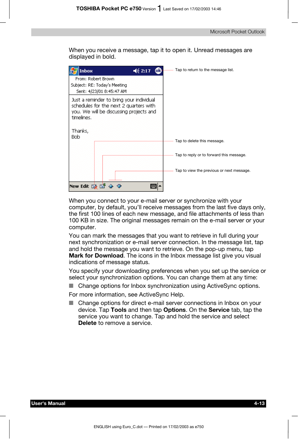 Toshiba Pocket PC e750 User Manual | Page 79 / 177