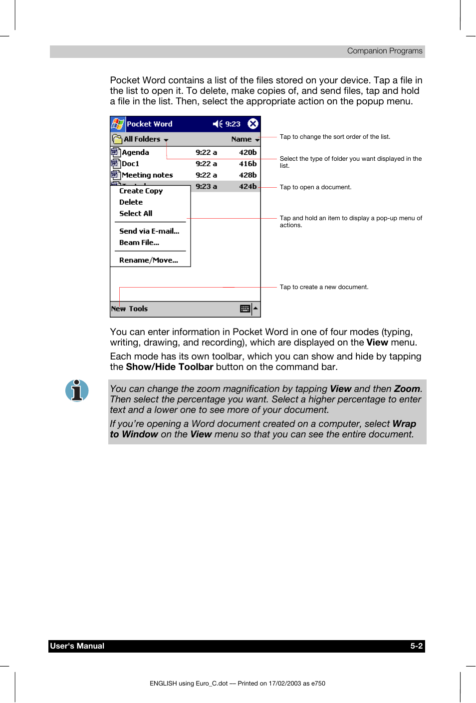 Toshiba Pocket PC e750 User Manual | Page 83 / 177