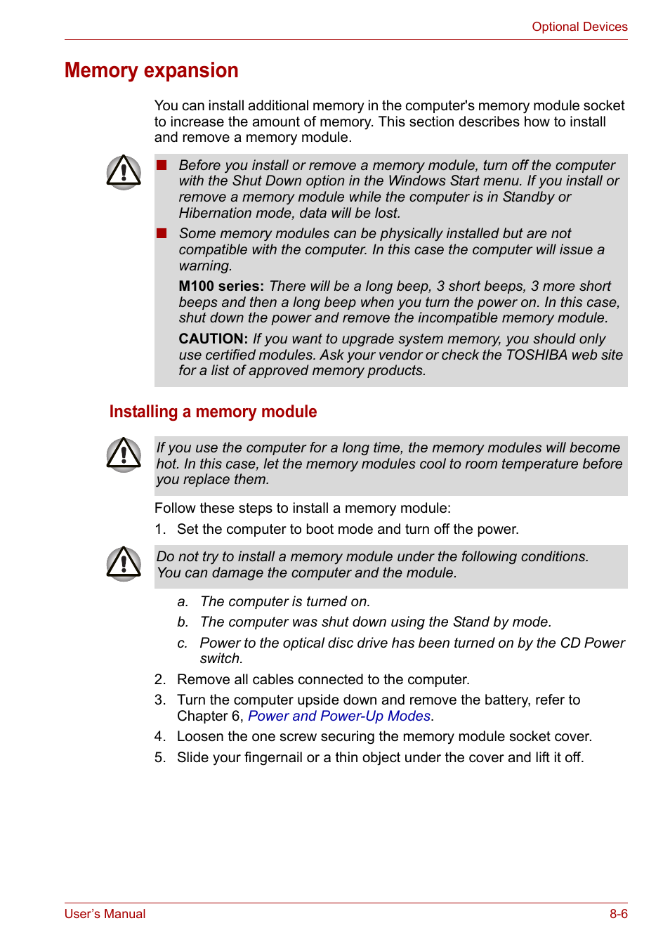 Memory expansion | Toshiba Satellite M100 (PSMA1) User Manual | Page 120 / 173