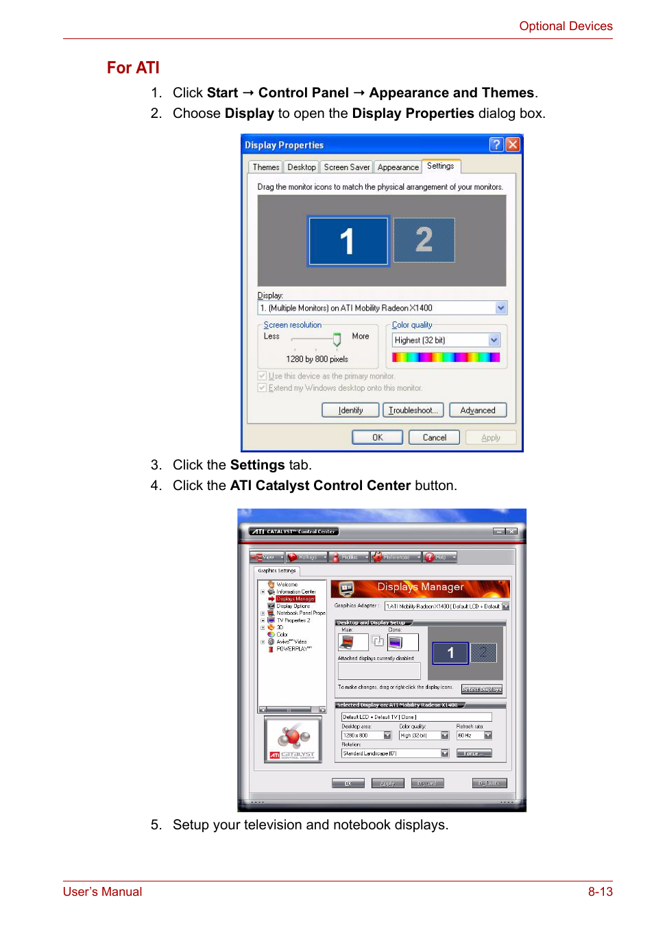 For ati | Toshiba Satellite M100 (PSMA1) User Manual | Page 127 / 173