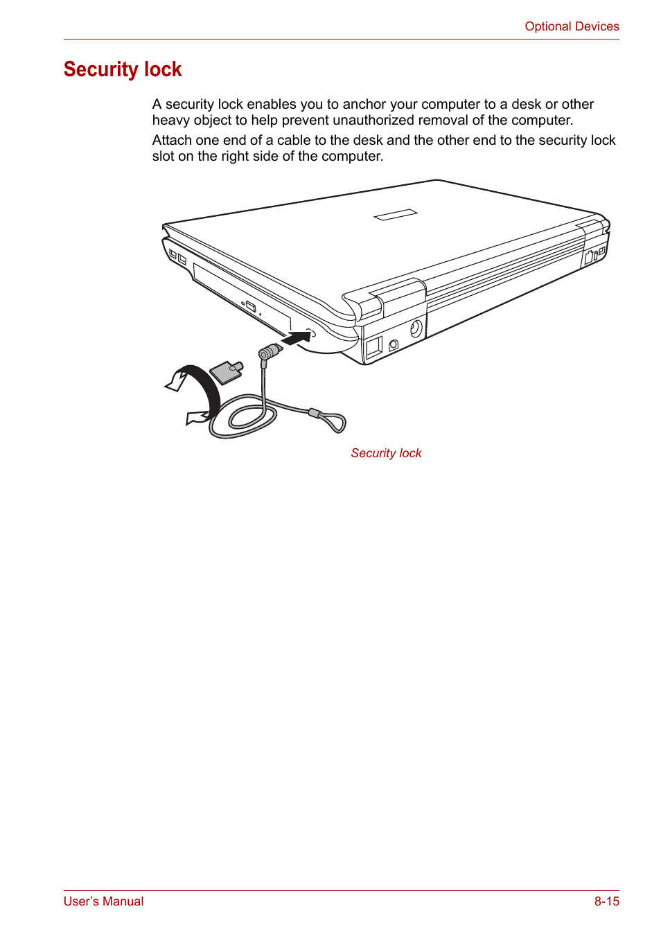 Security lock | Toshiba Satellite M100 (PSMA1) User Manual | Page 129 / 173