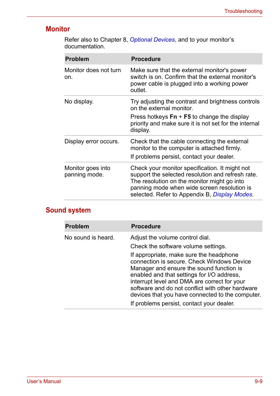 Monitor, Sound system | Toshiba Satellite M100 (PSMA1) User Manual | Page 138 / 173