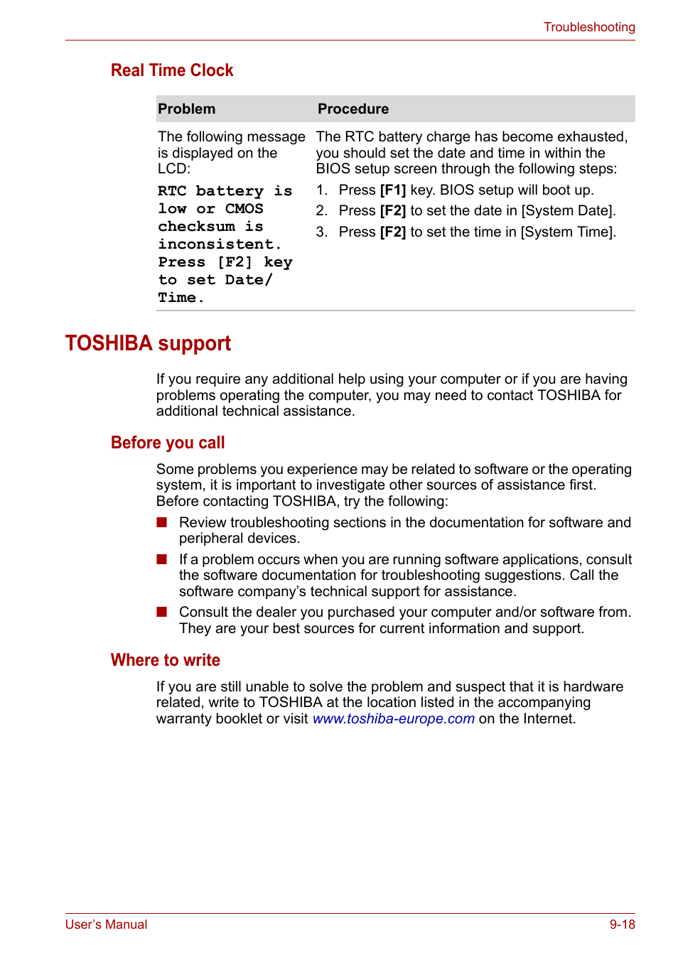 Toshiba support | Toshiba Satellite M100 (PSMA1) User Manual | Page 147 / 173