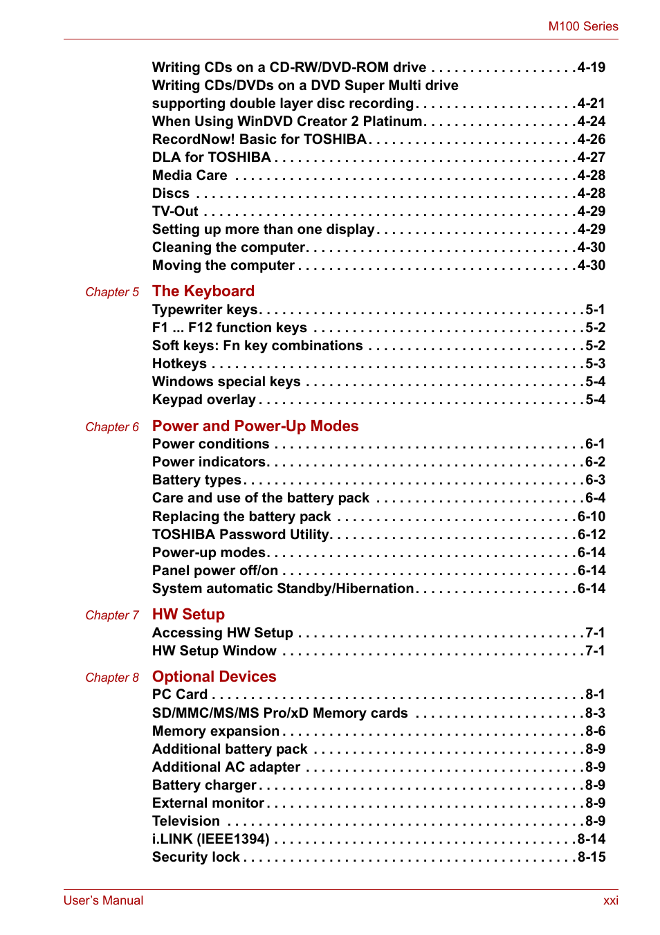 Toshiba Satellite M100 (PSMA1) User Manual | Page 21 / 173
