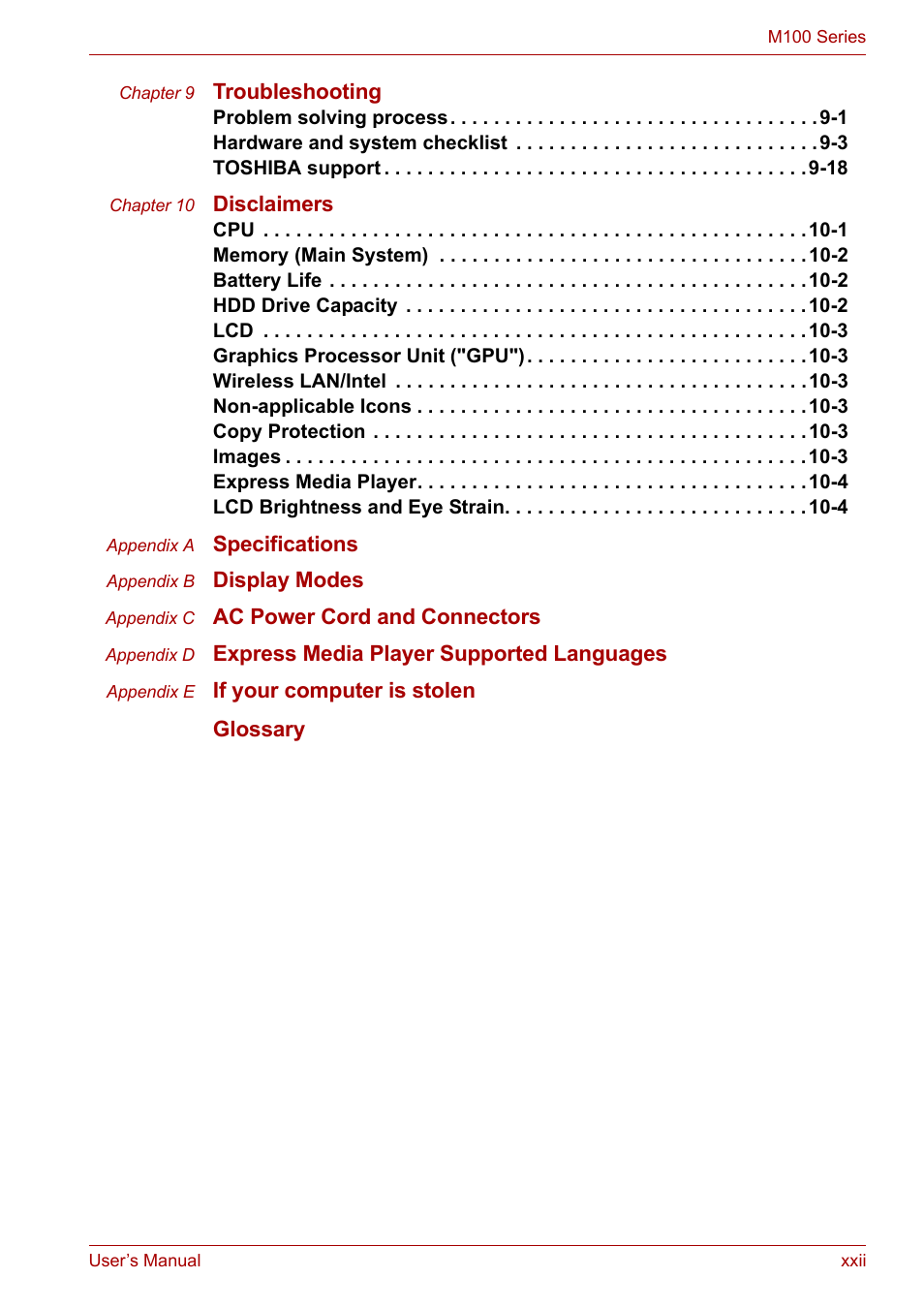 Toshiba Satellite M100 (PSMA1) User Manual | Page 22 / 173