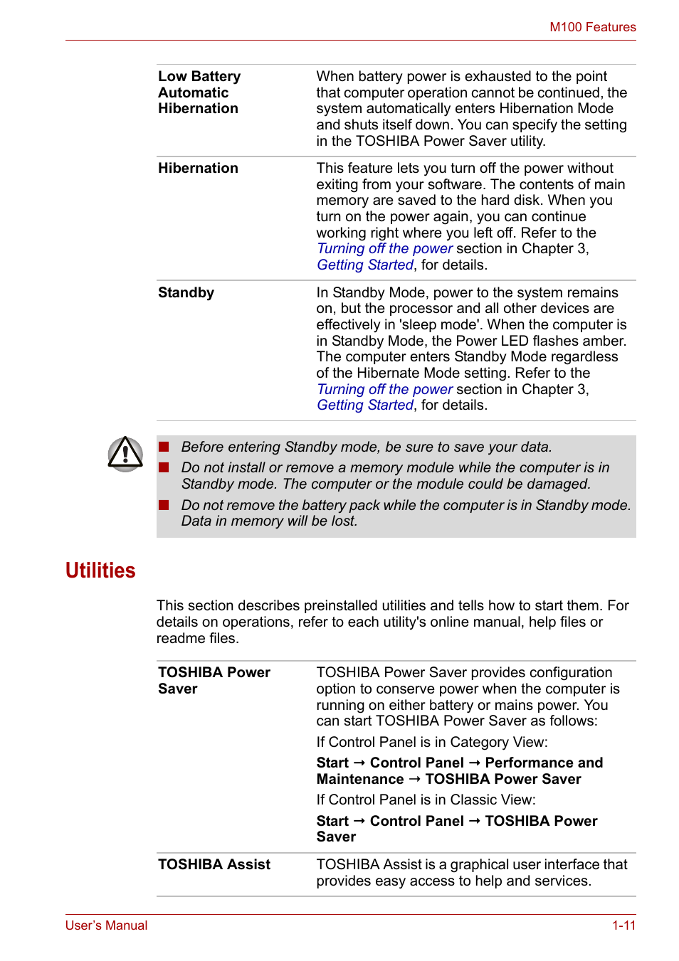 Utilities | Toshiba Satellite M100 (PSMA1) User Manual | Page 33 / 173