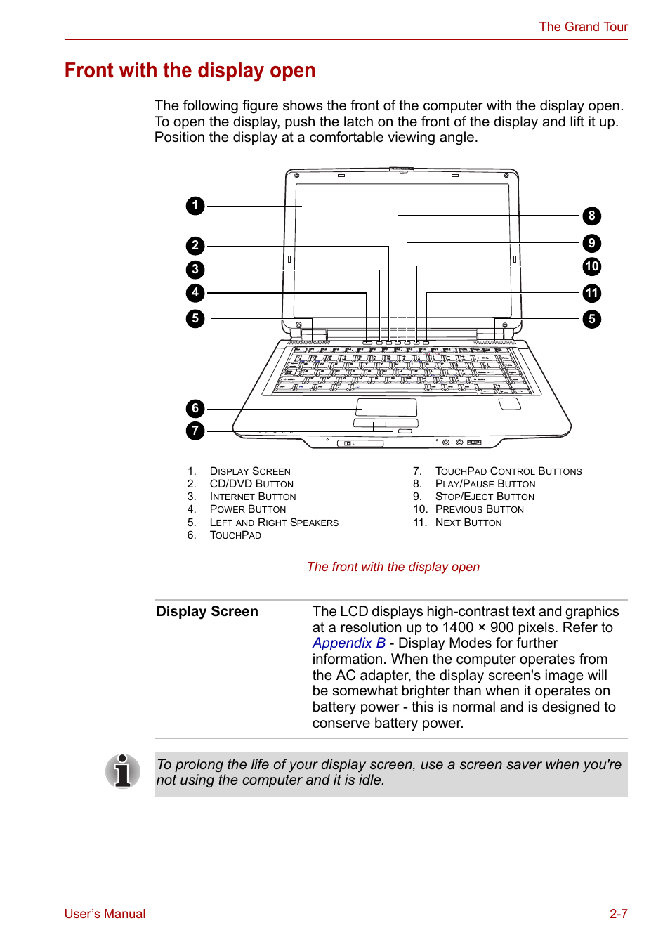 Front with the display open | Toshiba Satellite M100 (PSMA1) User Manual | Page 43 / 173