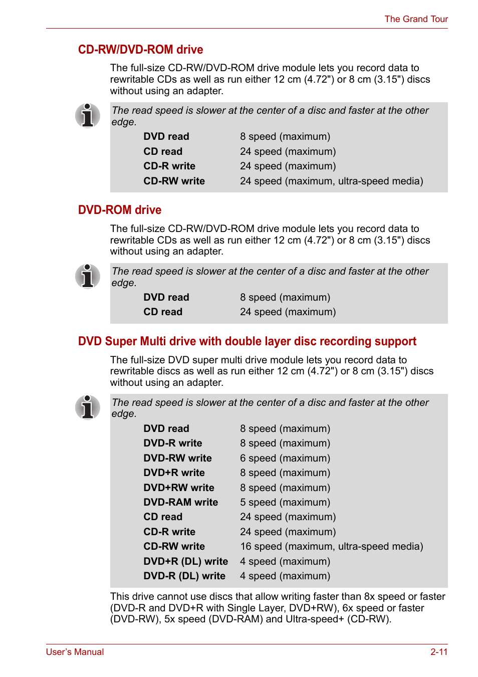 Cd-rw/dvd-rom drive, Dvd-rom drive | Toshiba Satellite M100 (PSMA1) User Manual | Page 47 / 173