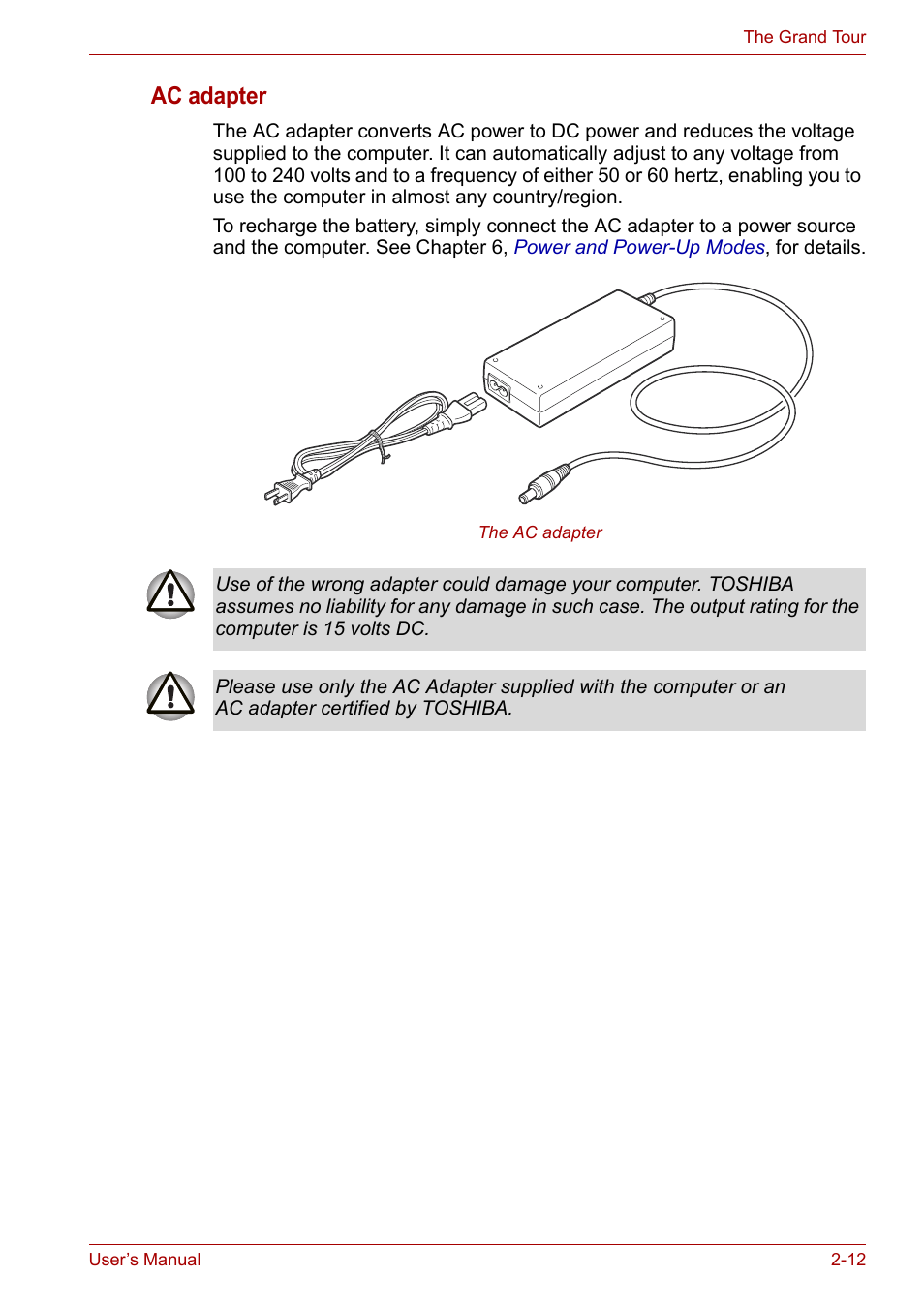 Ac adapter | Toshiba Satellite M100 (PSMA1) User Manual | Page 48 / 173