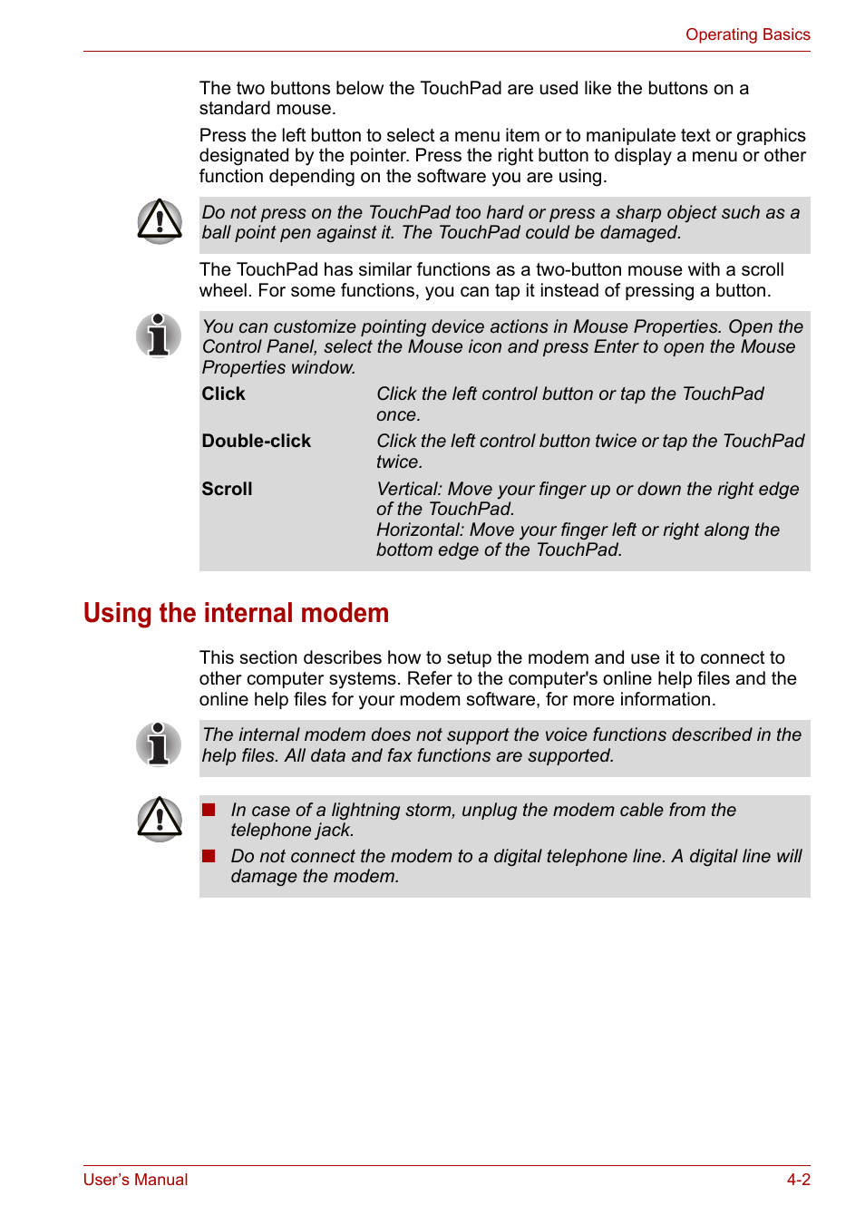 Using the internal modem | Toshiba Satellite M100 (PSMA1) User Manual | Page 62 / 173