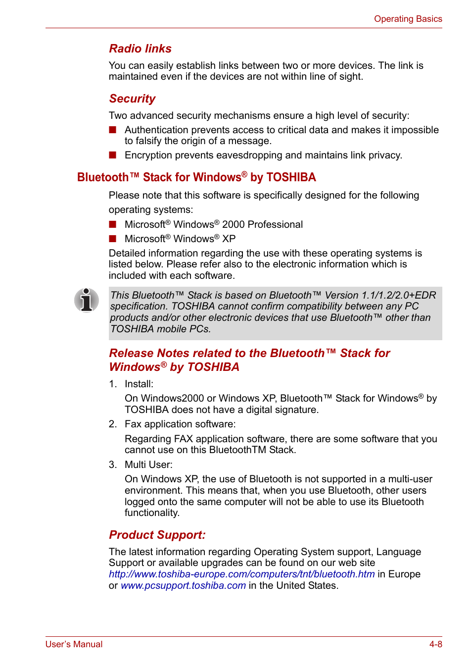 Bluetooth™ stack for windows, By toshiba | Toshiba Satellite M100 (PSMA1) User Manual | Page 68 / 173