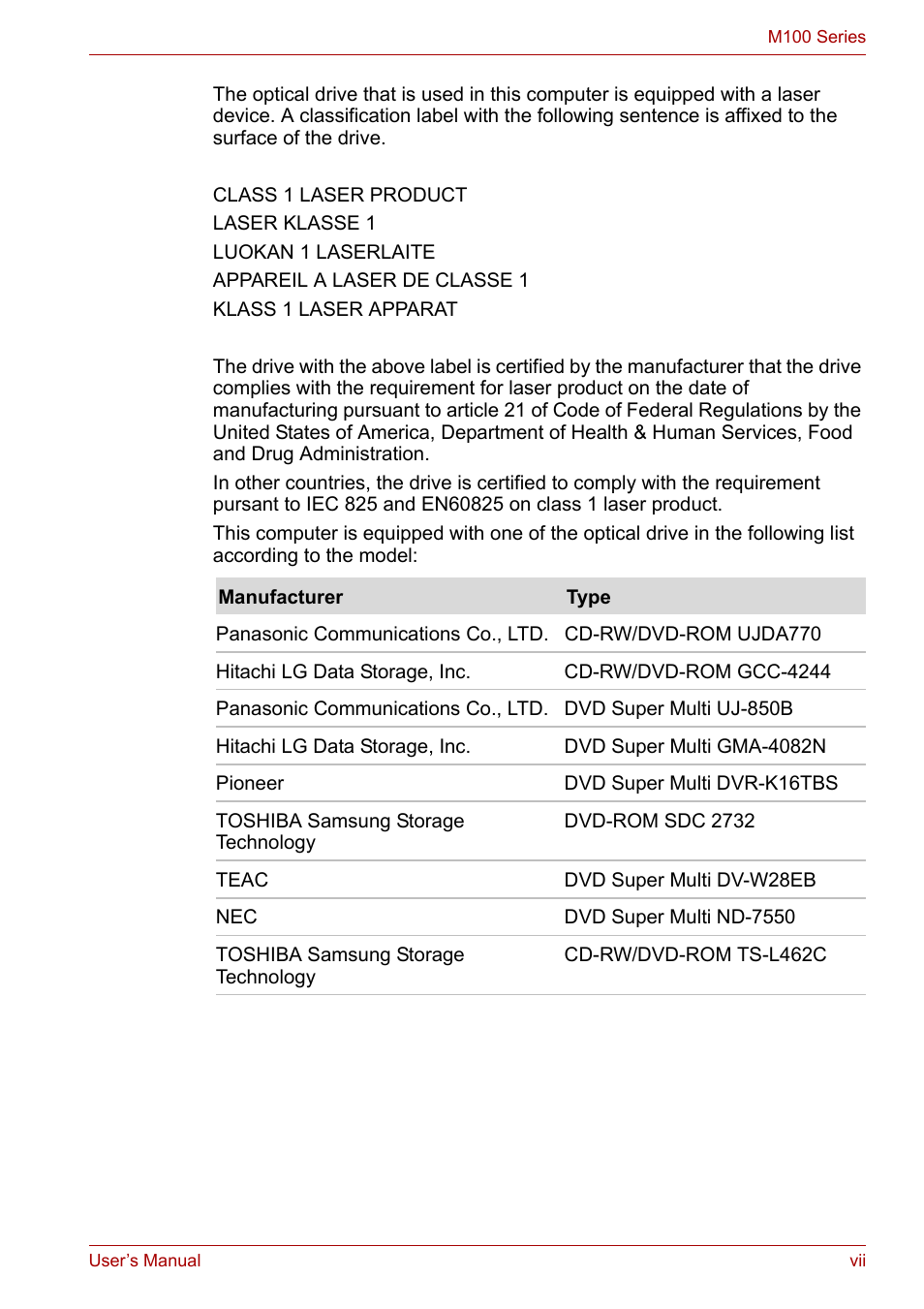 Toshiba Satellite M100 (PSMA1) User Manual | Page 7 / 173