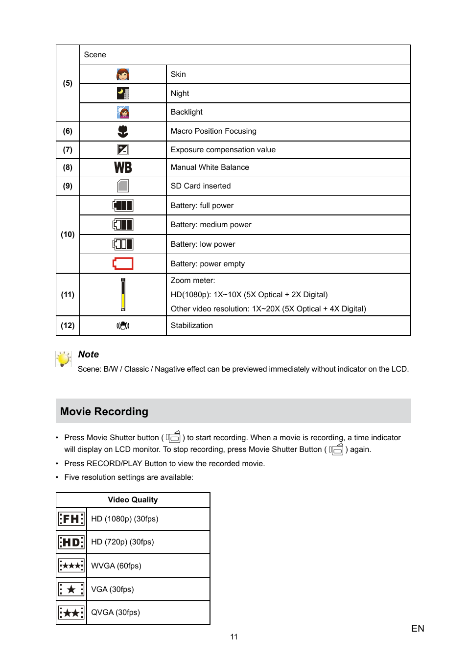 Movie recording | Toshiba Camileo P30 User Manual | Page 13 / 46