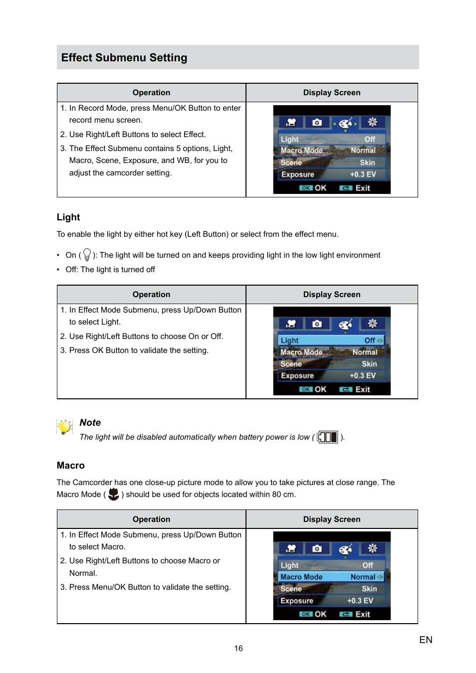 Effect submenu setting | Toshiba Camileo P30 User Manual | Page 18 / 46