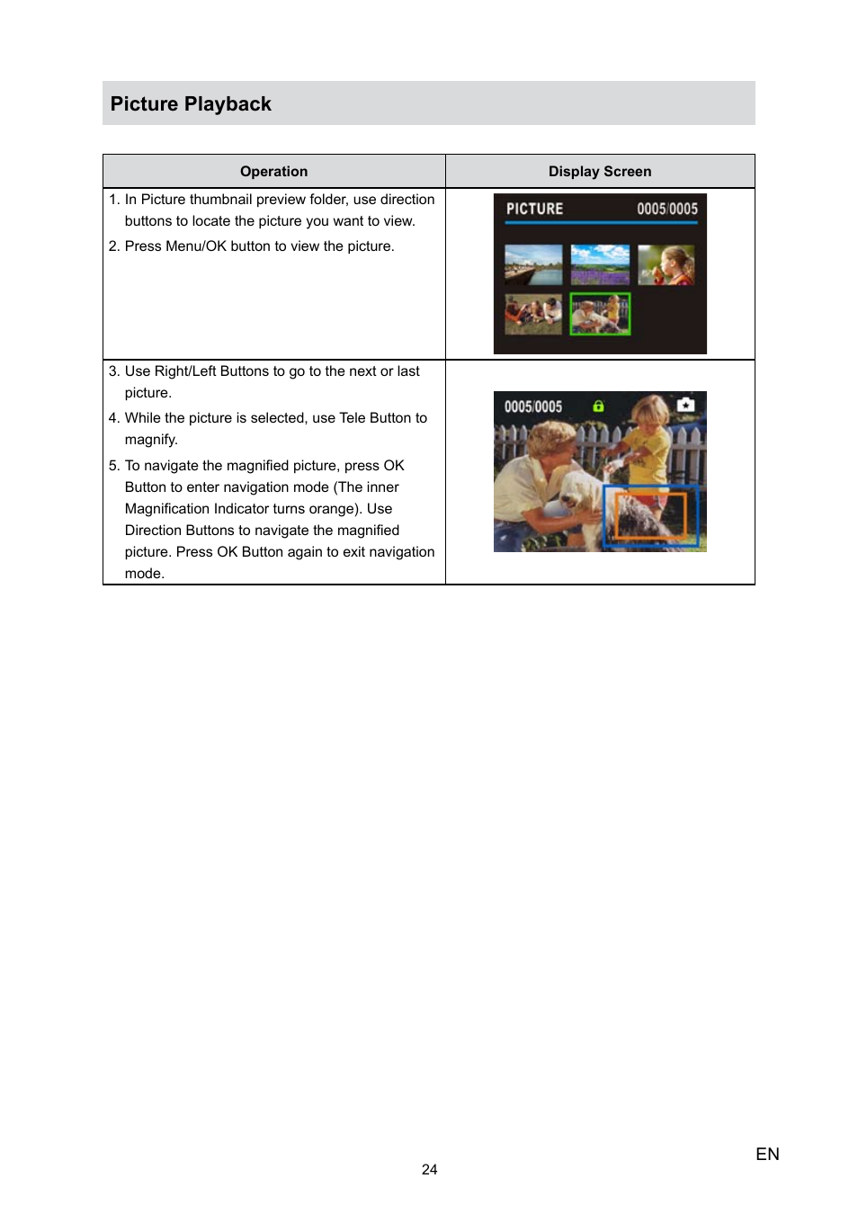 Picture playback | Toshiba Camileo P30 User Manual | Page 26 / 46