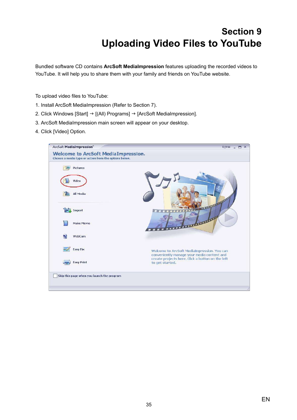 Section 9 uploading video files to youtube, Uploading video files to youtube | Toshiba Camileo P30 User Manual | Page 37 / 46