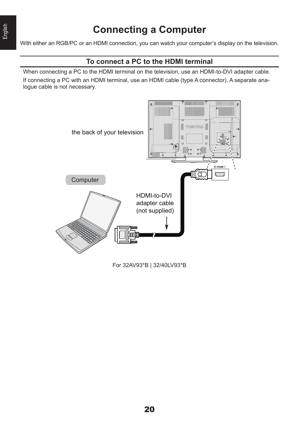 Connecting a computer | Toshiba EL933 User Manual | Page 20 / 72