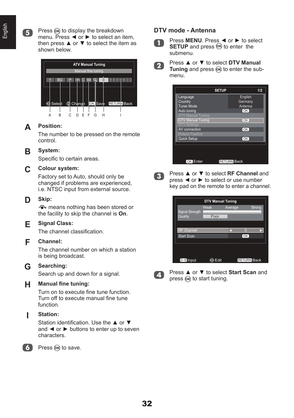 Dtv mode - antenna | Toshiba EL933 User Manual | Page 32 / 72