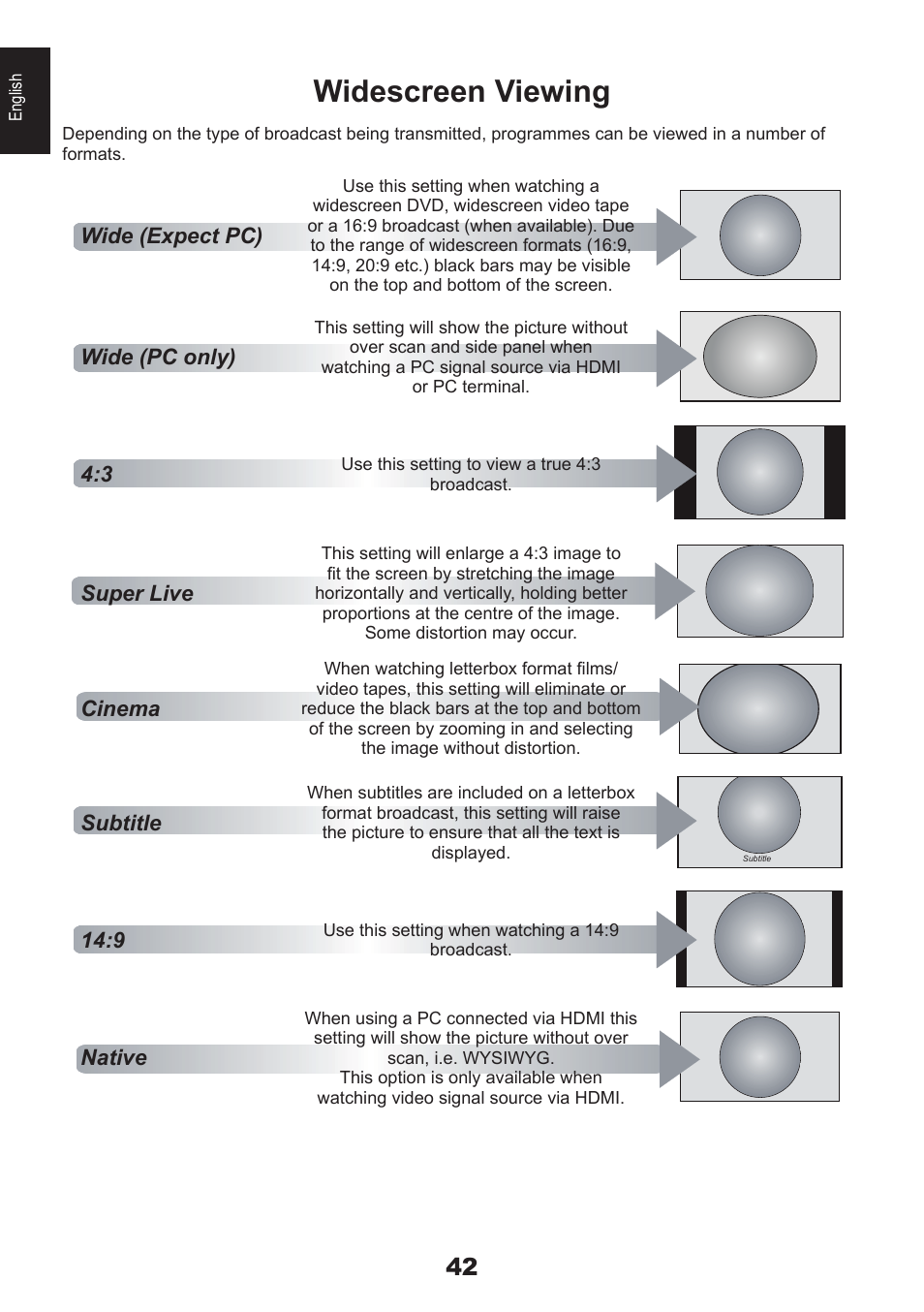 Widescreen viewing | Toshiba EL933 User Manual | Page 42 / 72