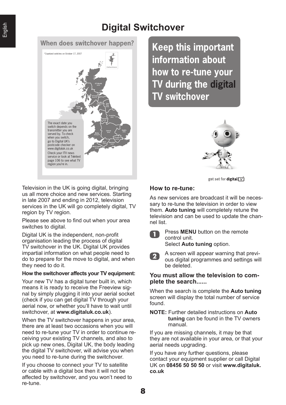 Digital switchover | Toshiba EL933 User Manual | Page 8 / 72