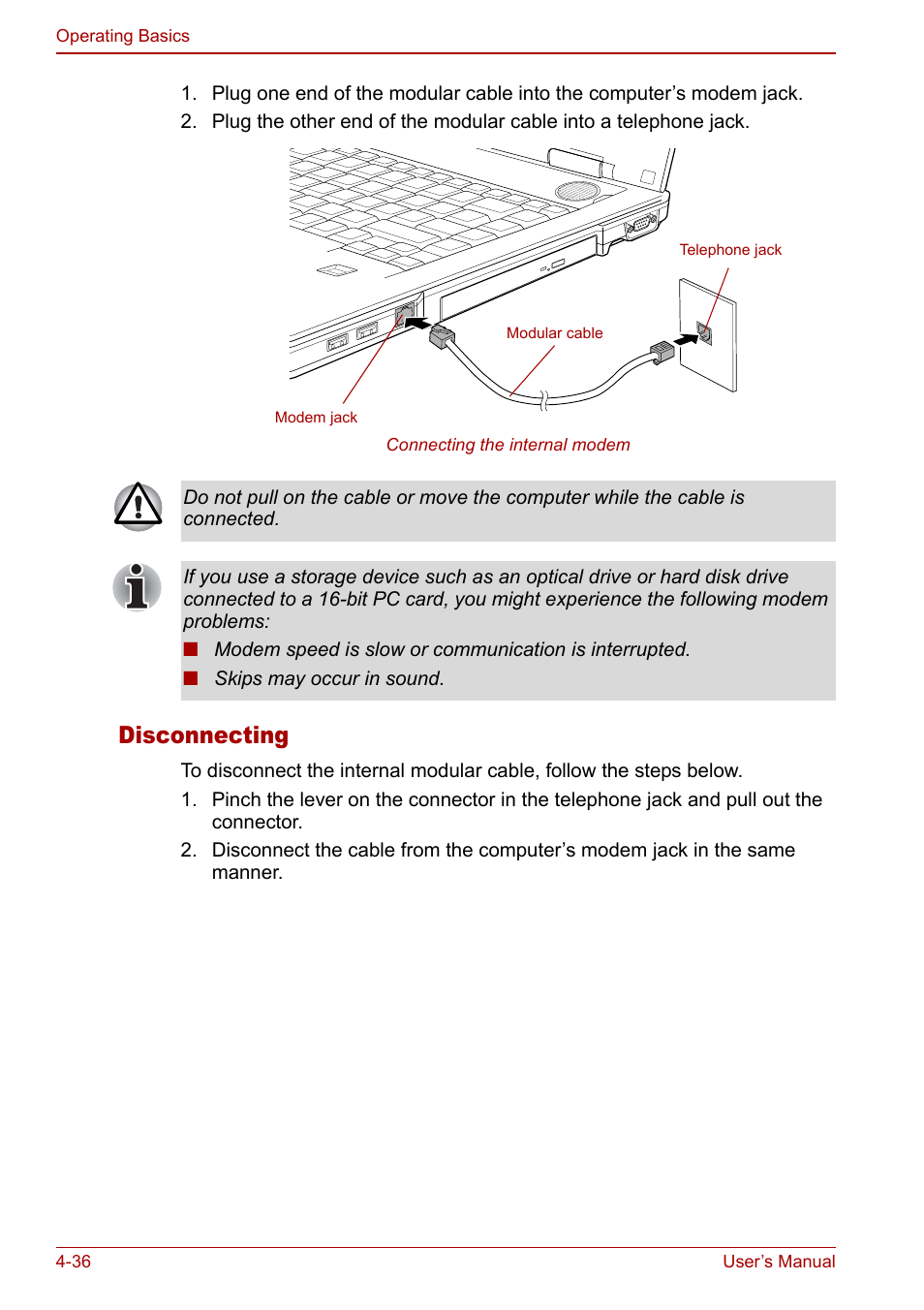 Disconnecting | Toshiba Tecra S3 User Manual | Page 104 / 250