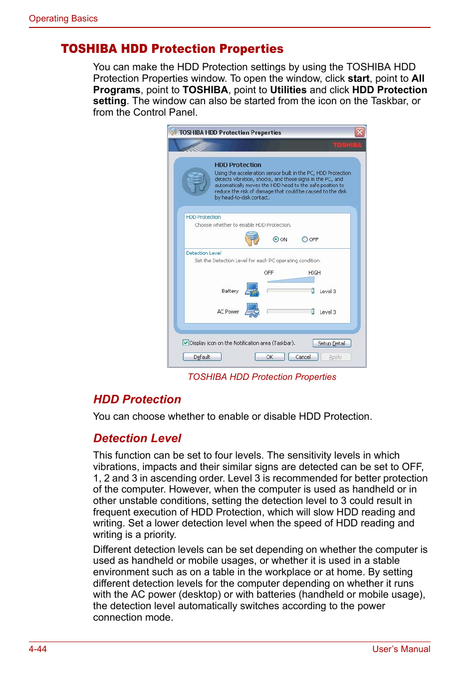 Toshiba hdd protection properties | Toshiba Tecra S3 User Manual | Page 112 / 250