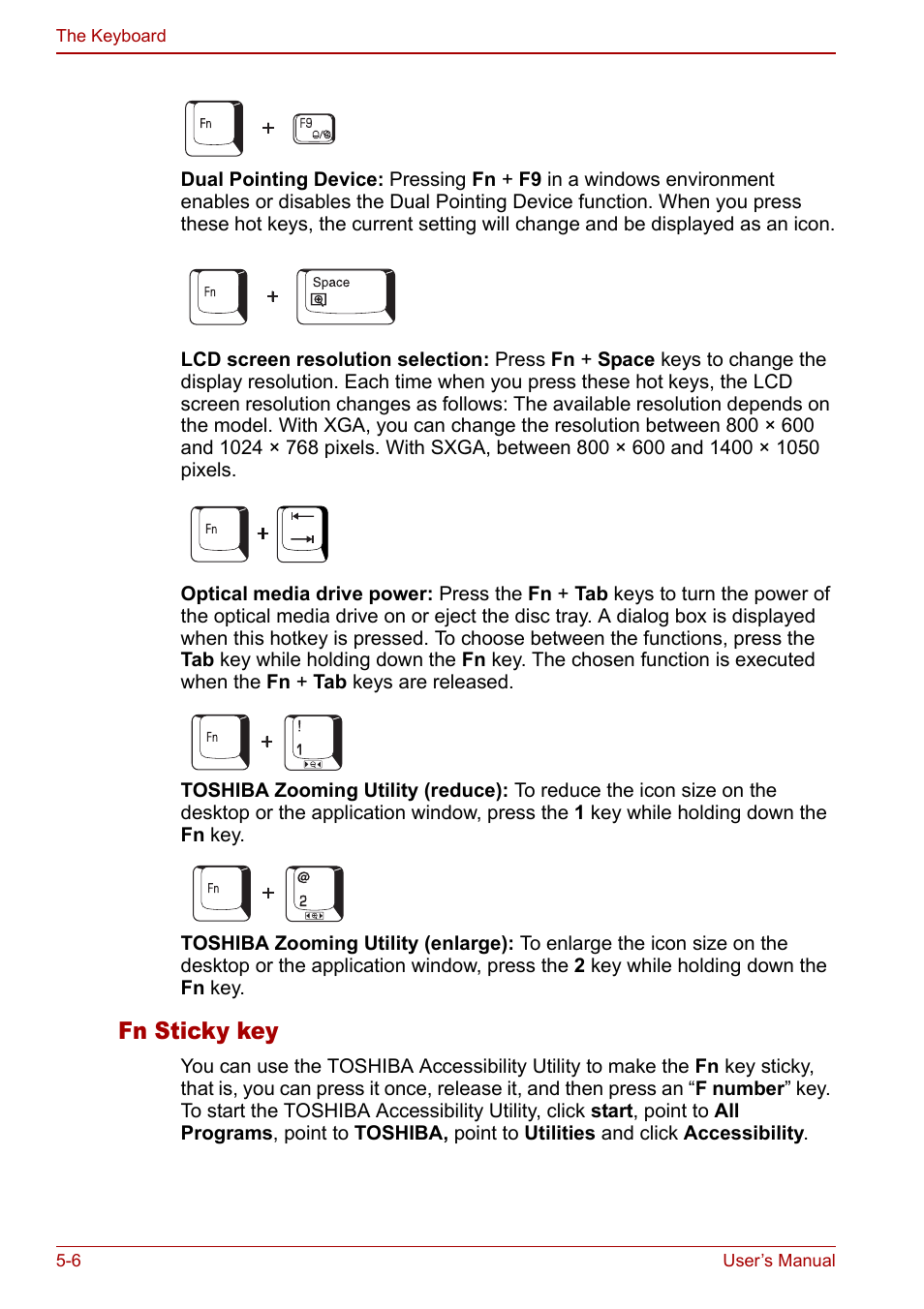 Fn sticky key | Toshiba Tecra S3 User Manual | Page 120 / 250