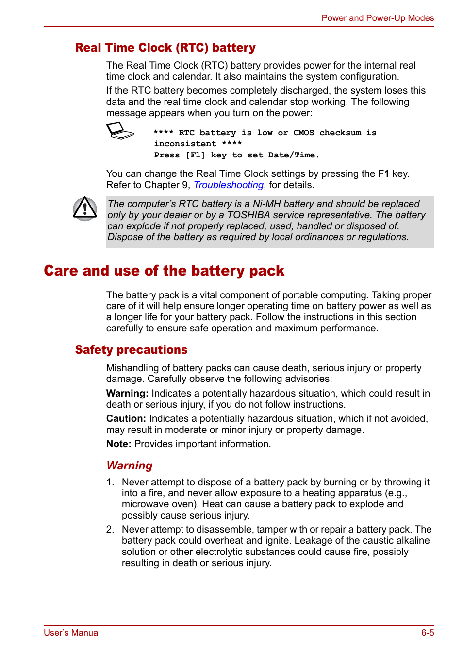 Care and use of the battery pack, Care and use of the battery pack -5 | Toshiba Tecra S3 User Manual | Page 129 / 250