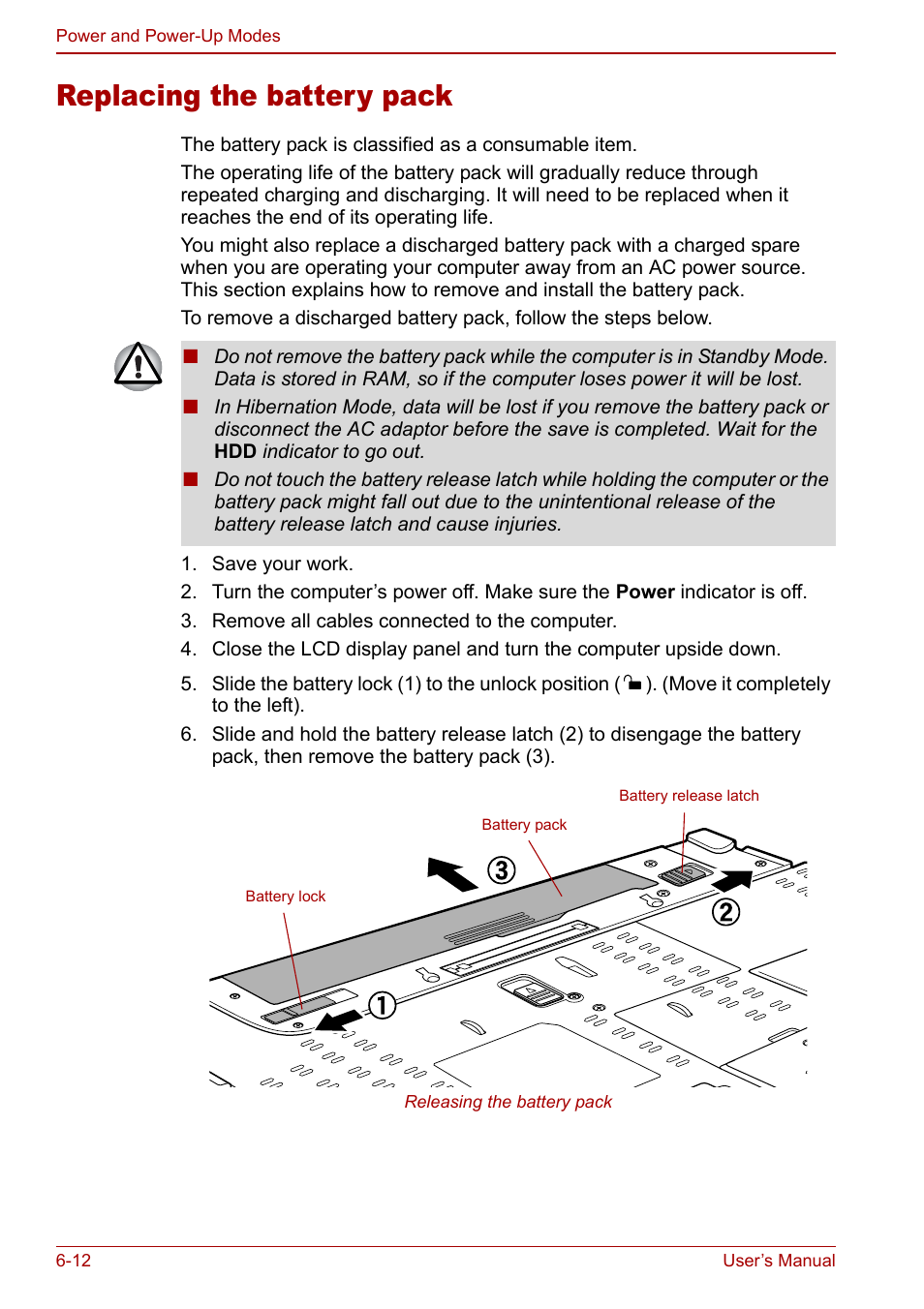 Replacing the battery pack, Replacing the battery pack -12 | Toshiba Tecra S3 User Manual | Page 136 / 250