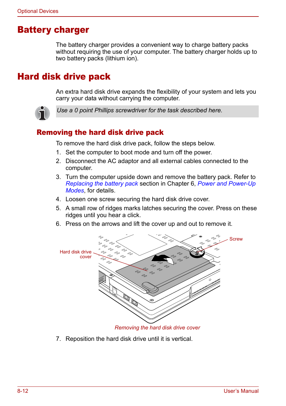 Battery charger, Hard disk drive pack, Battery charger -12 hard disk drive pack -12 | Removing the hard disk drive pack | Toshiba Tecra S3 User Manual | Page 164 / 250