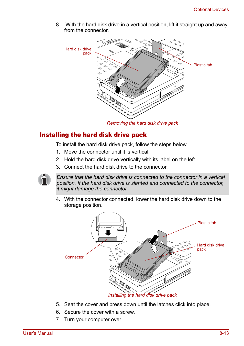 Installing the hard disk drive pack | Toshiba Tecra S3 User Manual | Page 165 / 250