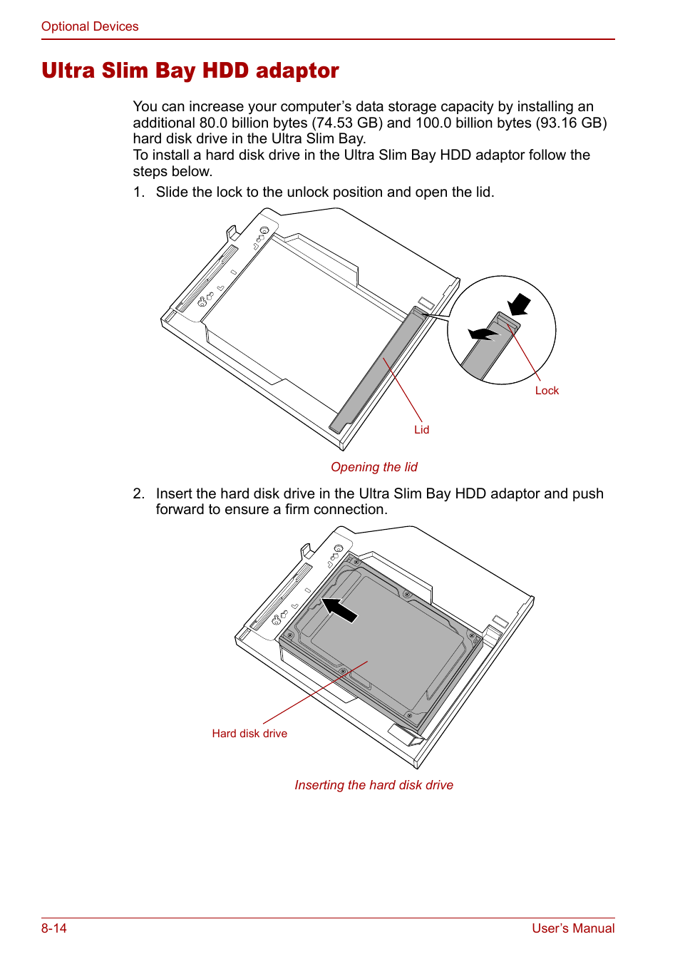 Ultra slim bay hdd adaptor, Ultra slim bay hdd adaptor -14 | Toshiba Tecra S3 User Manual | Page 166 / 250