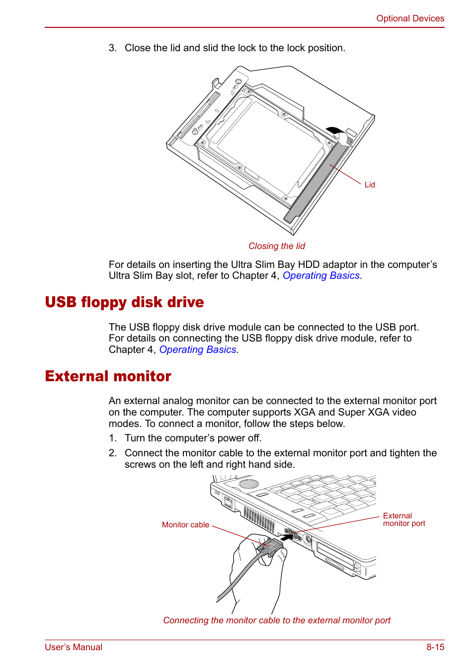 Usb floppy disk drive, External monitor, Usb floppy disk drive -15 external monitor -15 | Toshiba Tecra S3 User Manual | Page 167 / 250