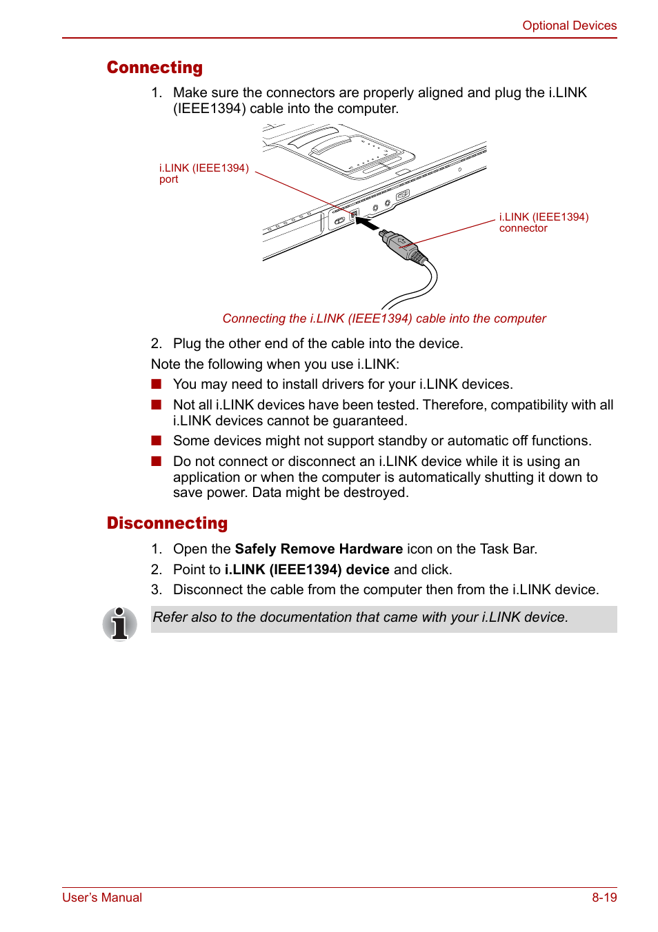 Connecting, Disconnecting | Toshiba Tecra S3 User Manual | Page 171 / 250