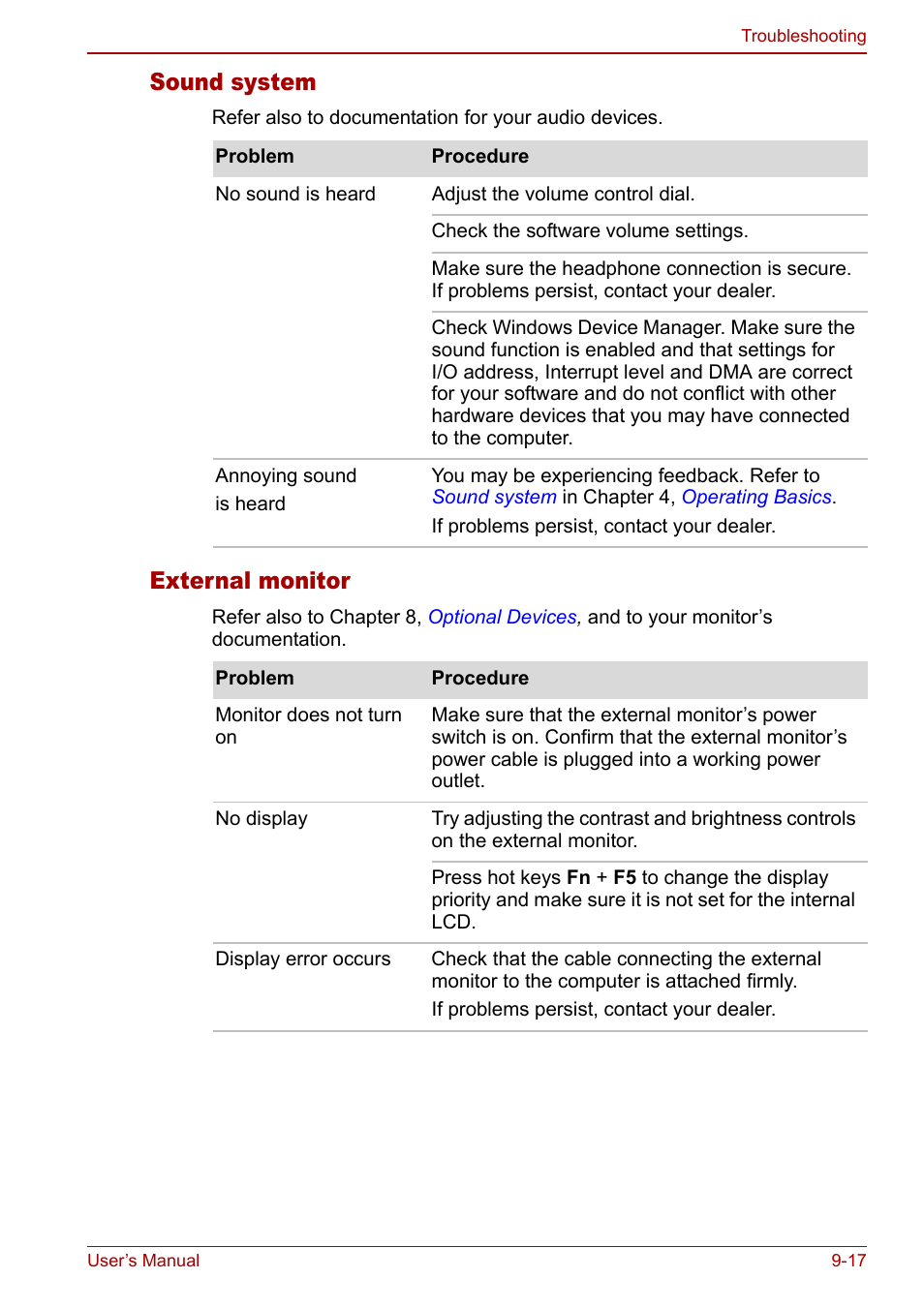 Sound system, External monitor | Toshiba Tecra S3 User Manual | Page 191 / 250