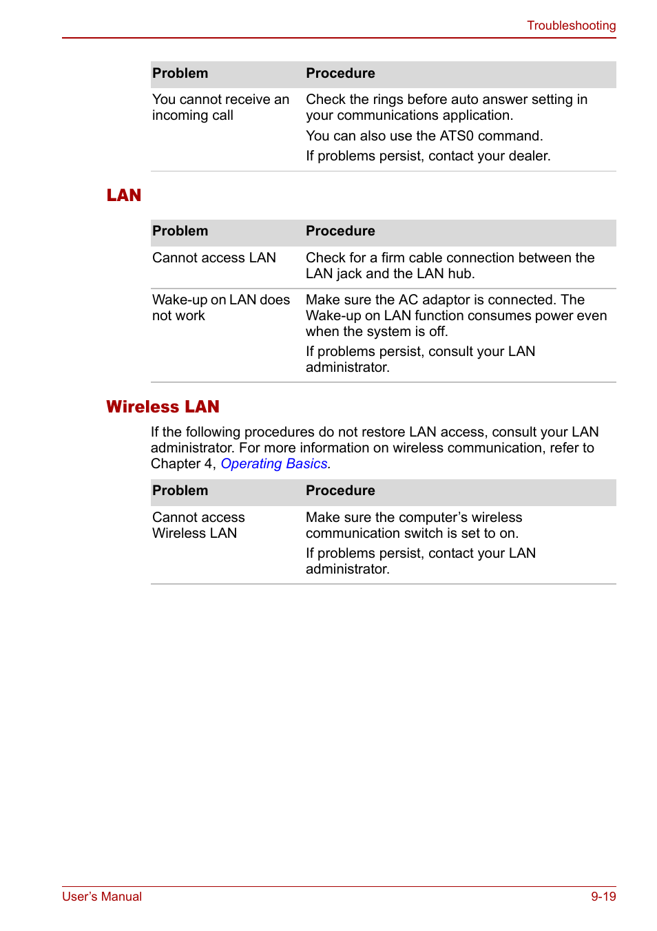 Lan wireless lan | Toshiba Tecra S3 User Manual | Page 193 / 250