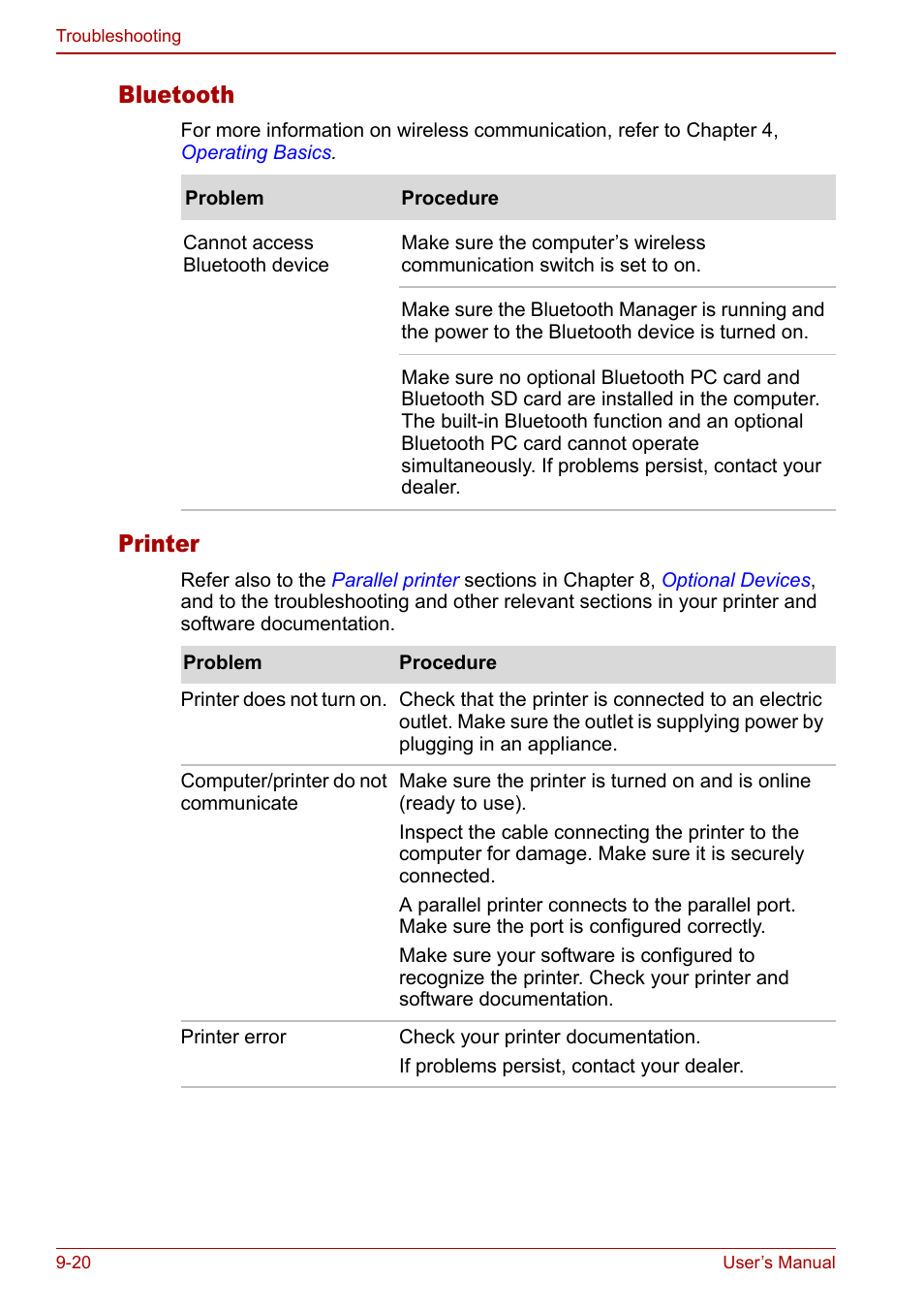 Bluetooth, Printer | Toshiba Tecra S3 User Manual | Page 194 / 250