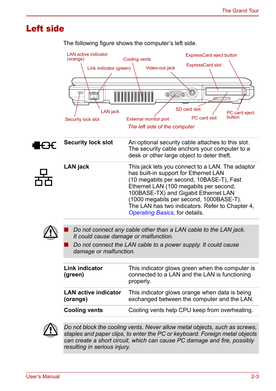 Left side, Left side -3 | Toshiba Tecra S3 User Manual | Page 37 / 250