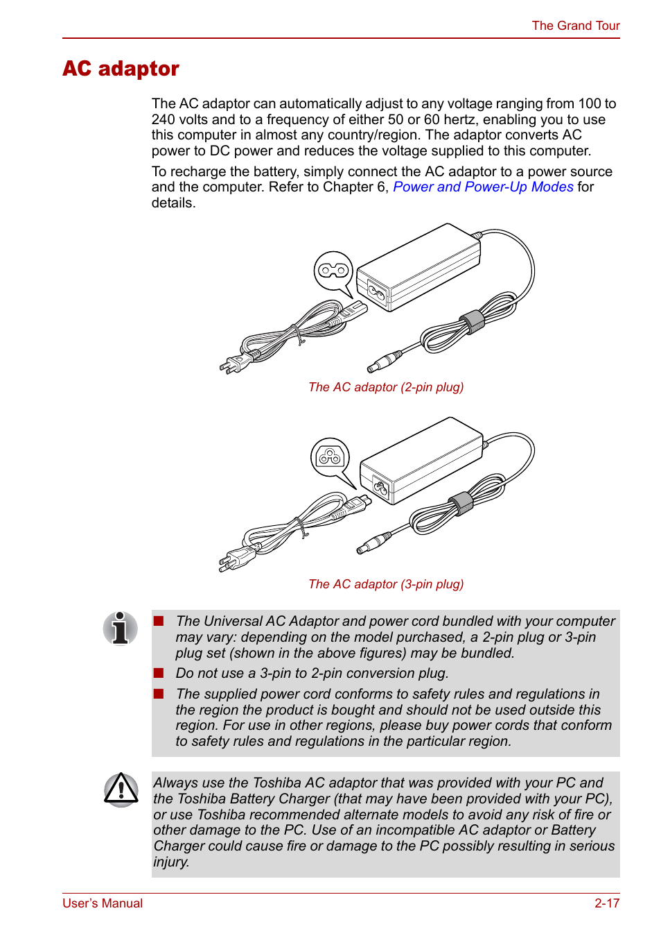Ac adaptor, Ac adaptor -17 | Toshiba Tecra S3 User Manual | Page 51 / 250